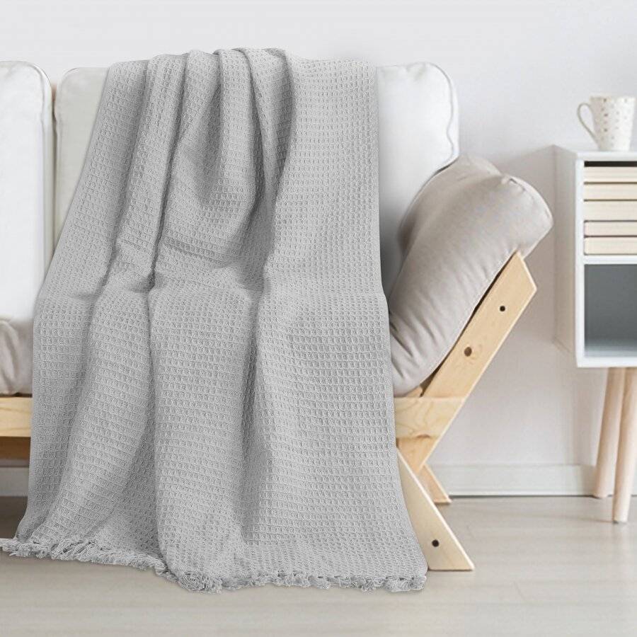 Luxurious Waffle Throws For Sofa Armchair or Single Bed - Natural/Grey