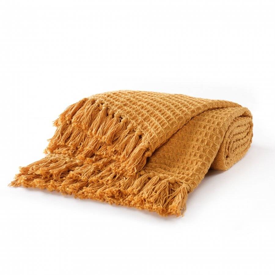 Luxurious Waffle Throws For Sofa Armchair or Single Bed- Ochre