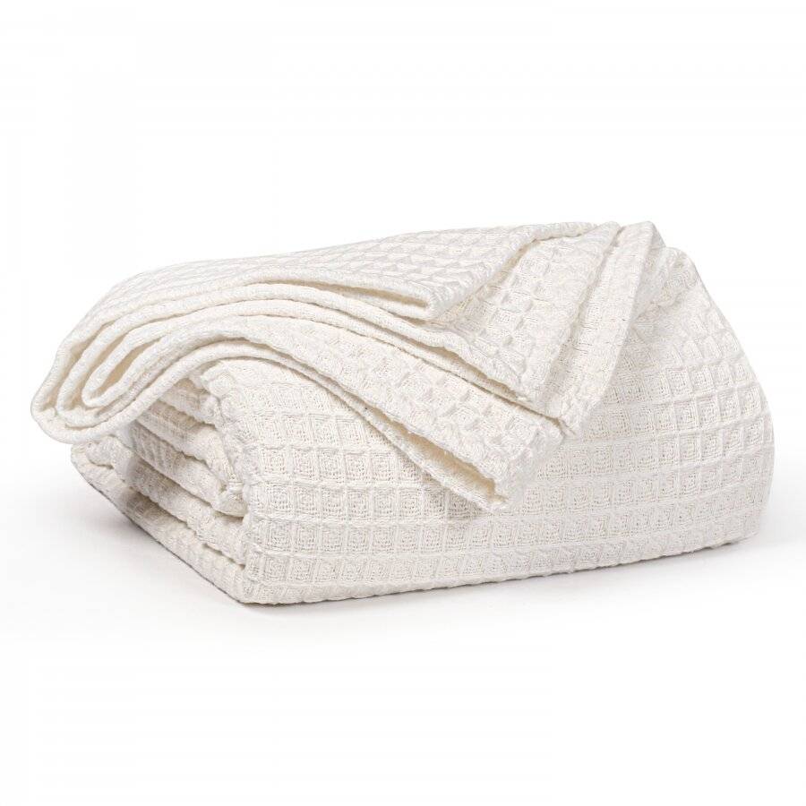 EHC Luxuriously Soft Chunky Cotton Waffle Throws, King Size - Ivory