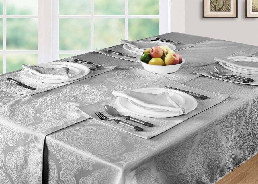 Luxury Damask Pack of 6 Table Napkins - Grey (43 cm x 43 cm)