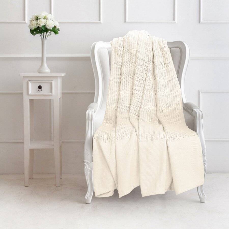 Luxury Handwoven Cotton Adult Cellular Blanket, Double - Cream