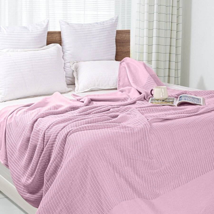 Luxury Handwoven Cotton Adult Cellular Blanket, Double - Pink