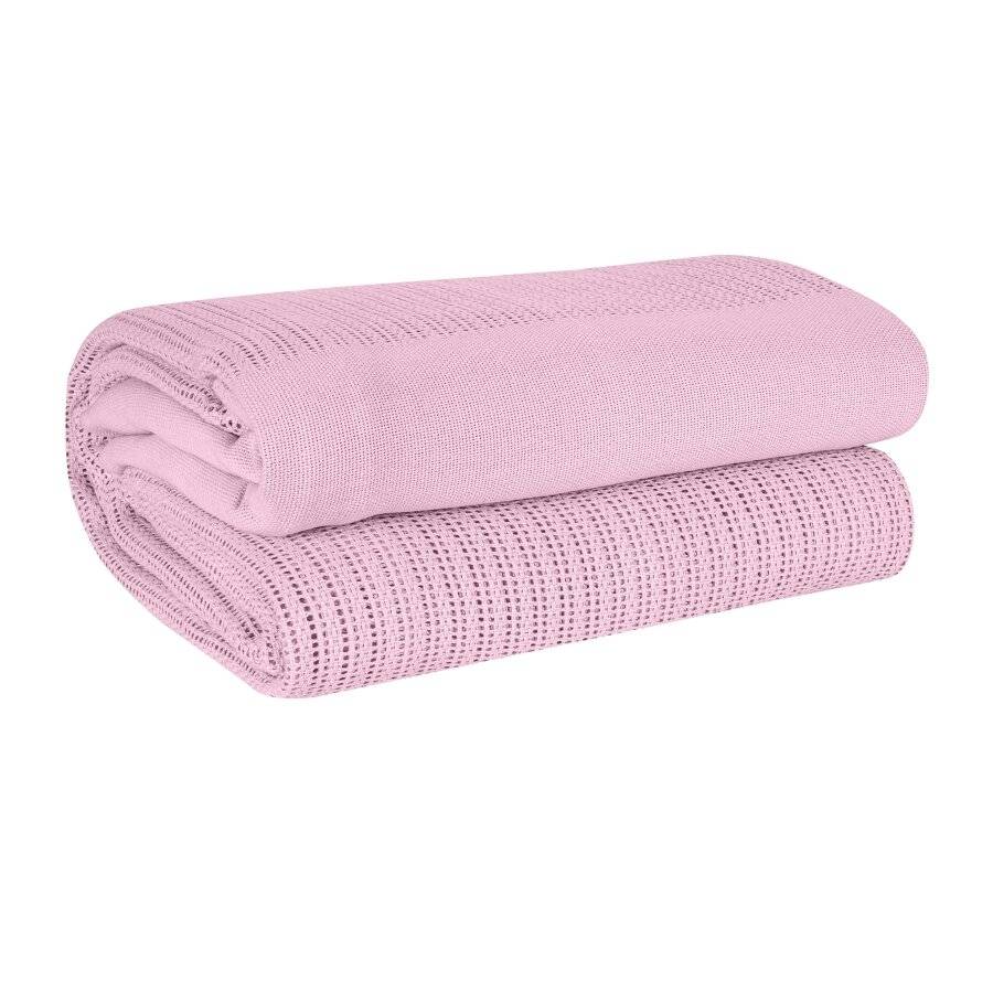 Luxury Handwoven Cotton Adult Cellular Blanket, Double - Pink