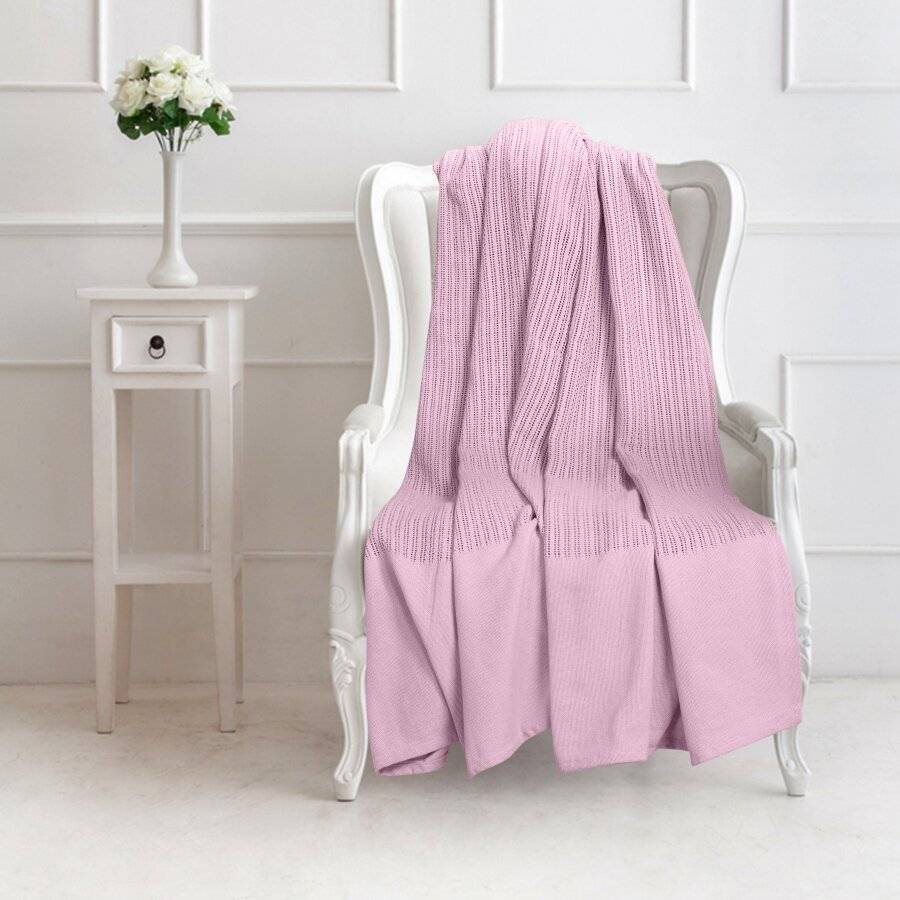 Luxury Handwoven Cotton Adult Cellular Blanket, Double - Pink