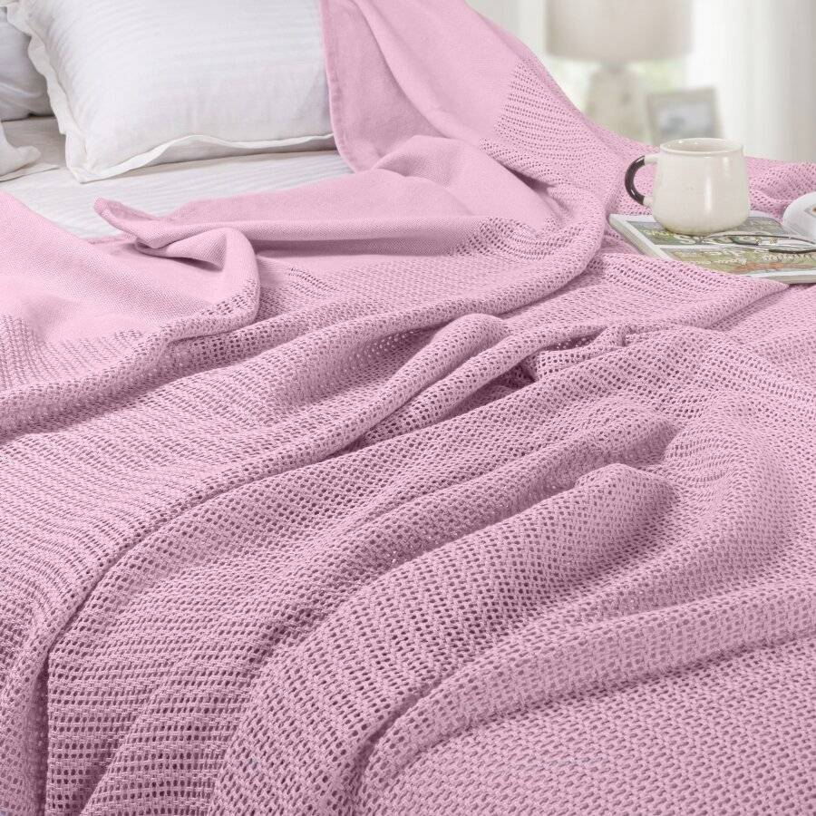 Luxury Handwoven Cotton Adult Cellular Blanket, Double - Pink