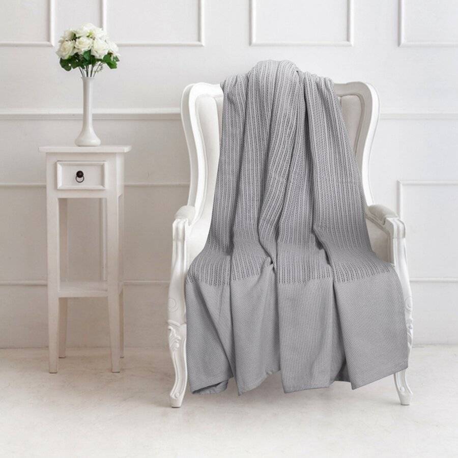 Luxury Handwoven Cotton Adult Cellular Blanket, Double - Smoke