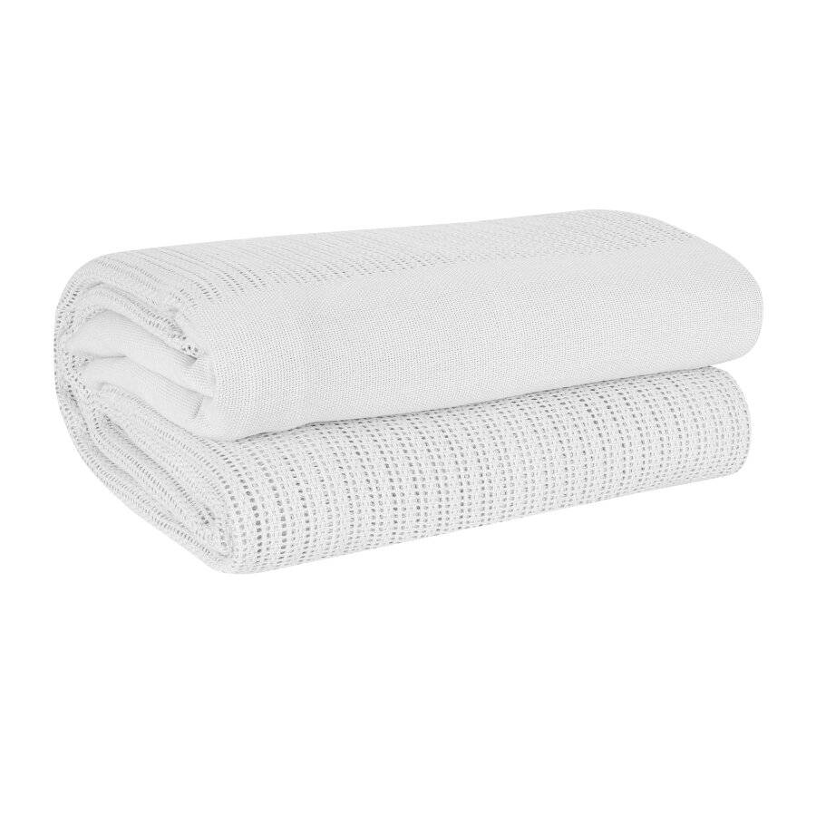 Luxury Handwoven Light & Soft Cotton Adult Cellular Blanket, White