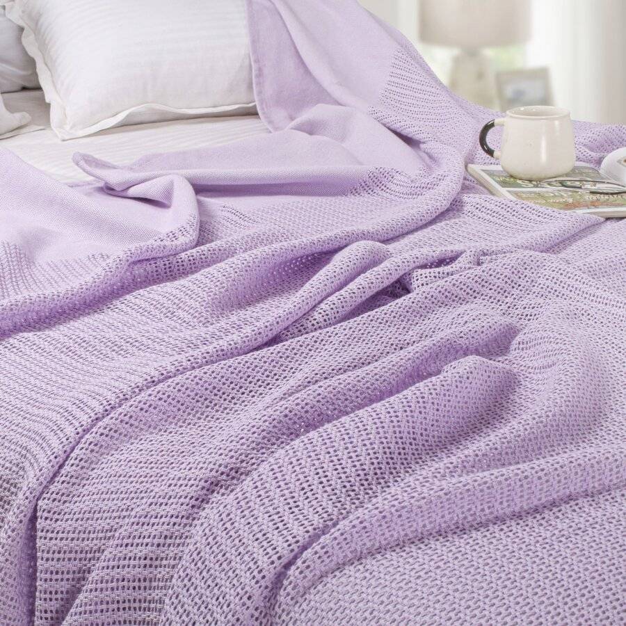 Luxury Handwoven Cotton Adult Cellular Blanket,  King - Lavender