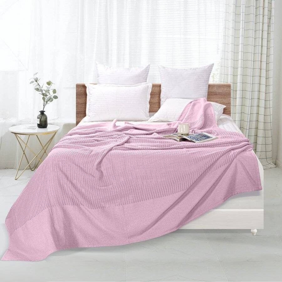 Luxury Handwoven Cotton Adult Cellular Blanket,  Single - Pink