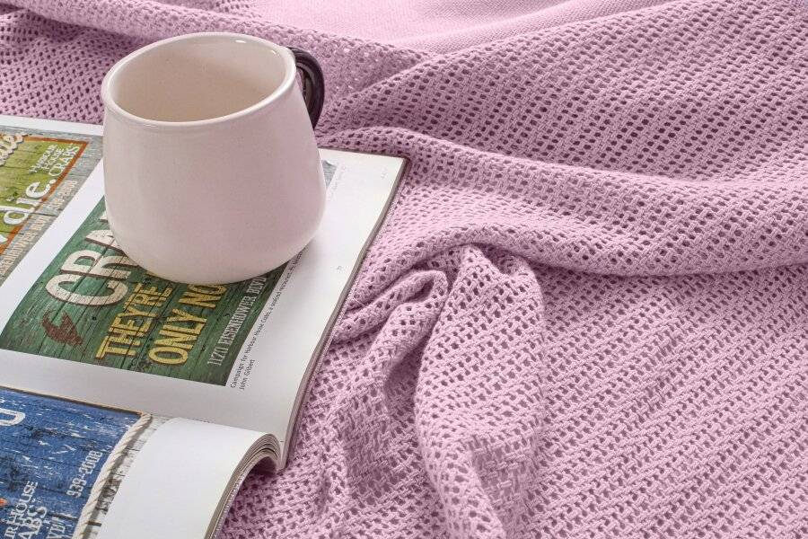 Luxury Handwoven Cotton Adult Cellular Blanket,  Single - Pink