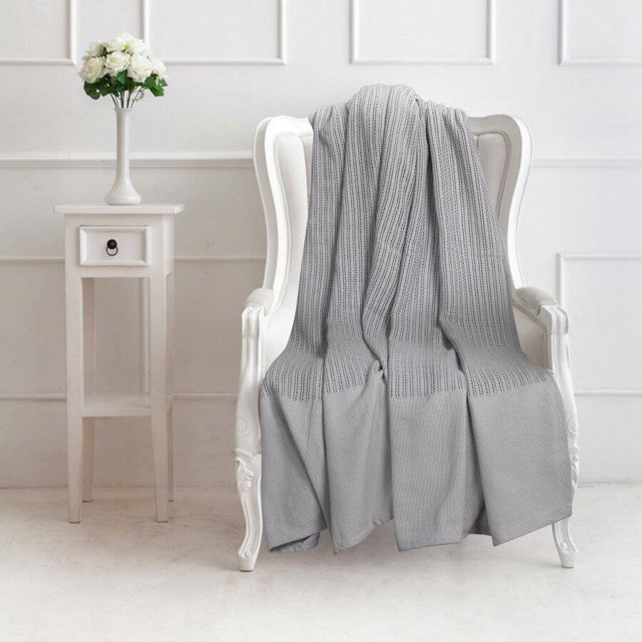 Luxury Handwoven Cotton Adult Cellular Blanket,  Single - Smoke