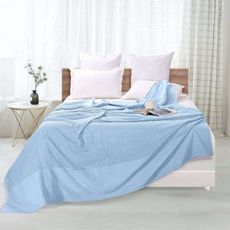 Luxury Handwoven Cotton Giant Adult Cellular Blanket - Light Blue