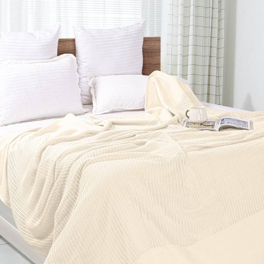 Luxury Handwoven Cotton Giant Adult Cellular Blanket - Cream