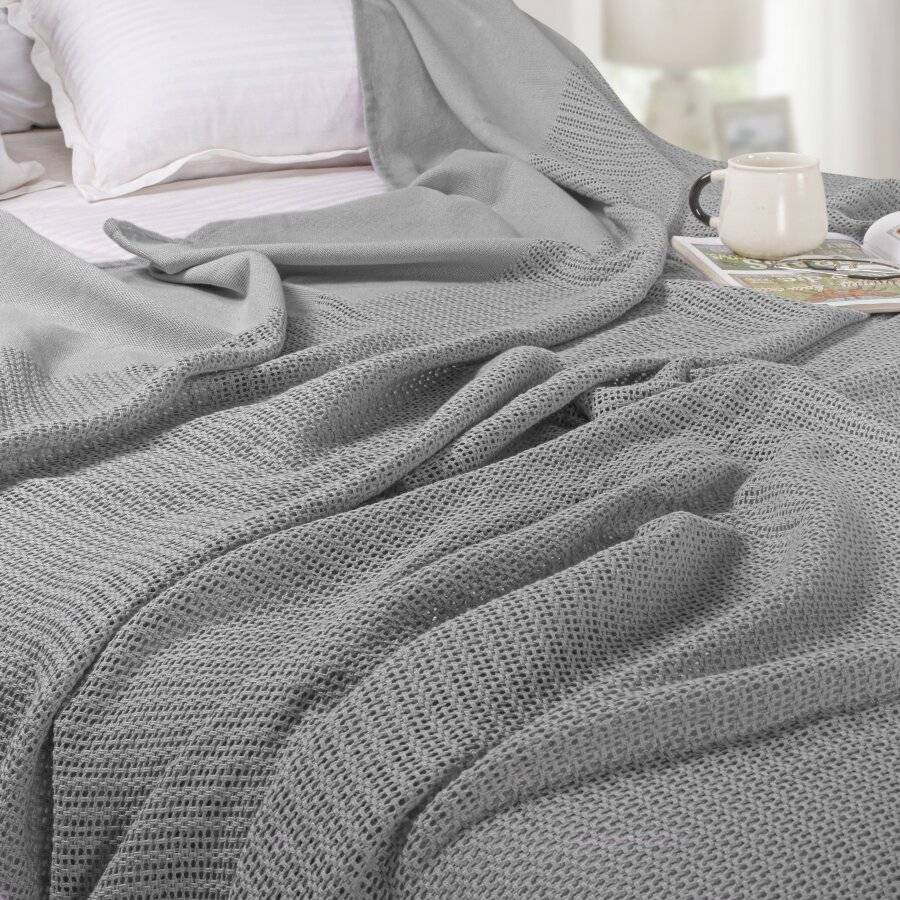 Luxury Handwoven Cotton Giant Adult Cellular Blanket- Smoke