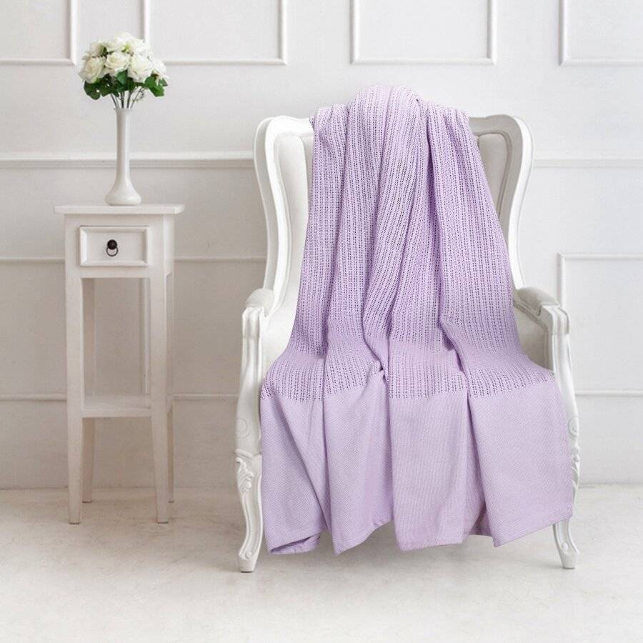 Luxury Handwoven Soft Cotton Adult Cellular Blanket Double - Lavender