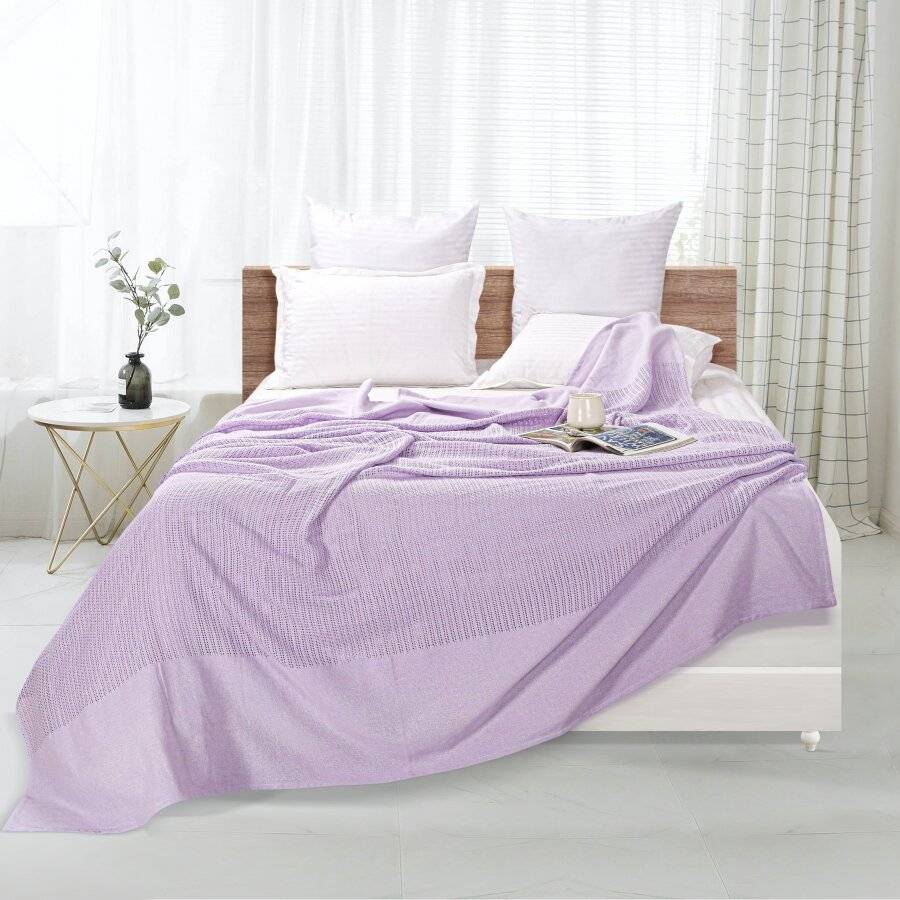 Luxury Handwoven Soft Cotton Adult Cellular Blanket Single - Lavender