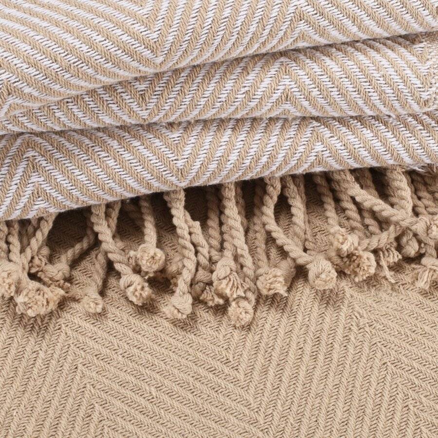 EHC Pack of 2 Chevron Cotton Single Sofa Throw, 125 x 150 cm - Beige