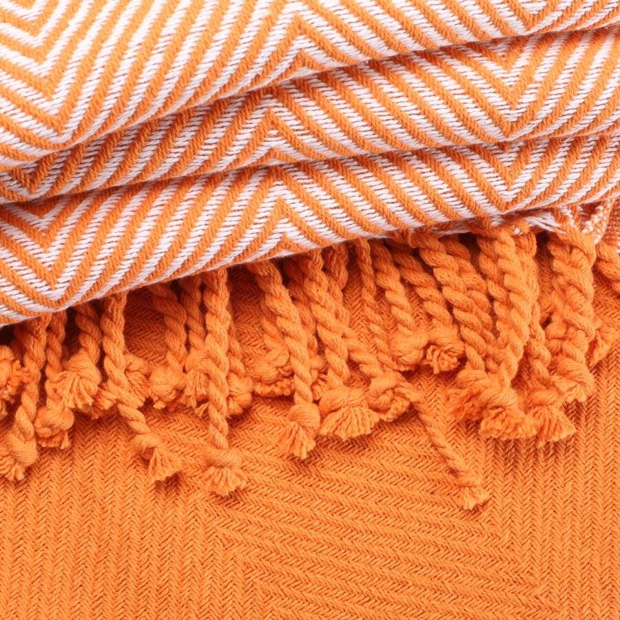 EHC Pack of 2 Chevron Cotton Single Sofa Throw, 125 x 150 cm - Orange