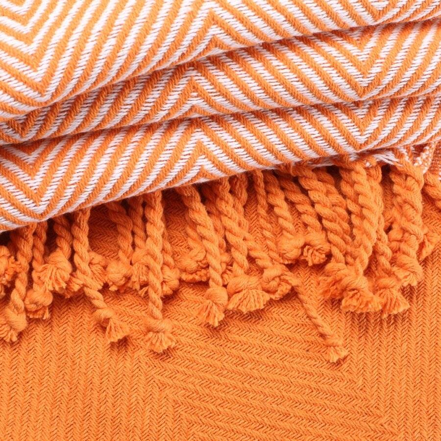 EHC Pack of 2 Chevron Cotton Single Sofa Throw, 125 x 150 cm - Orange