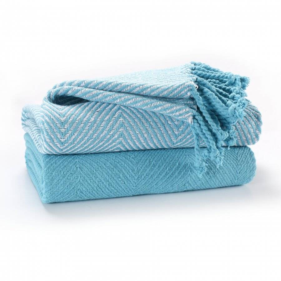 Luxury Pack of 2 Chevron Cotton Single Sofa Throw, 125 x 150 cm - Teal