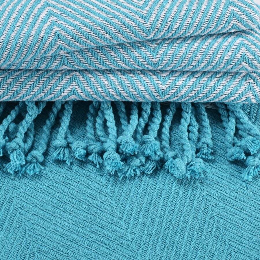 Luxury Pack of 2 Chevron Cotton Single Sofa Throw, 125 x 150 cm - Teal