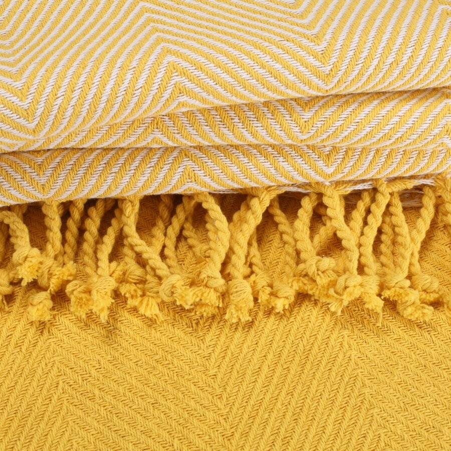 EHC Pack of 2 Chevron Cotton Single Sofa Throw, 125 x 150 cm - Yellow