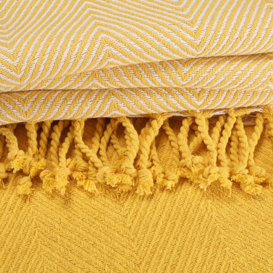 EHC Pack of 2 Chevron Cotton Single Sofa Throw, 125 x 150 cm - Yellow