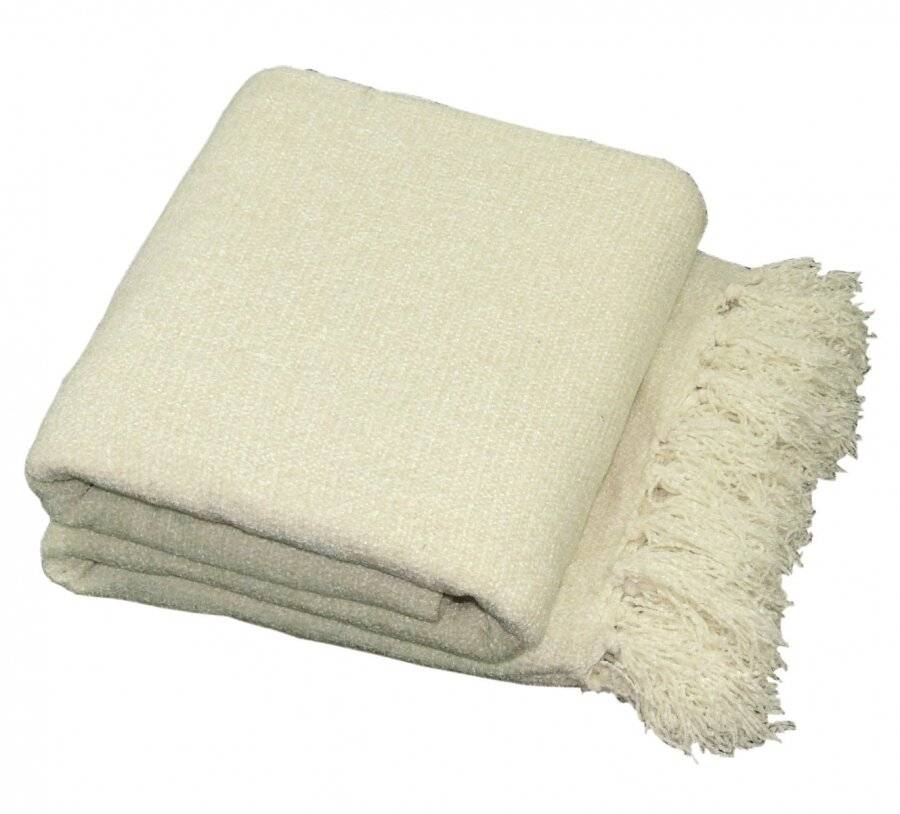 Luxury Plain Chenille Throw Sofa, armchair Blanket throw - Cream