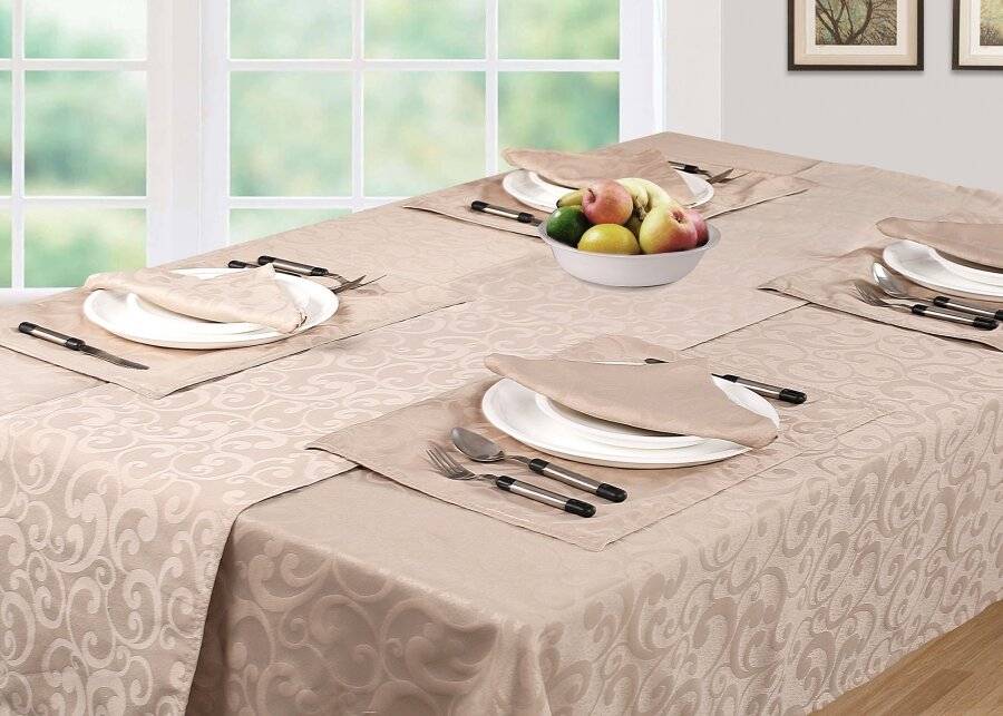 Luxury Rectangle Scroll Tablecloth Cover, For Parties/Wedding - Beige