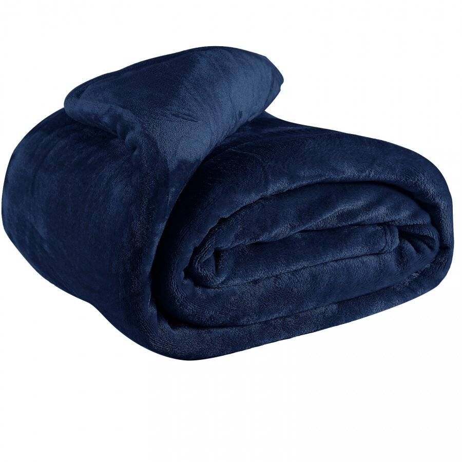 EHC Super Soft Fluffy Flannel Fleece Throws, Navy Blue 150  x 200 cm