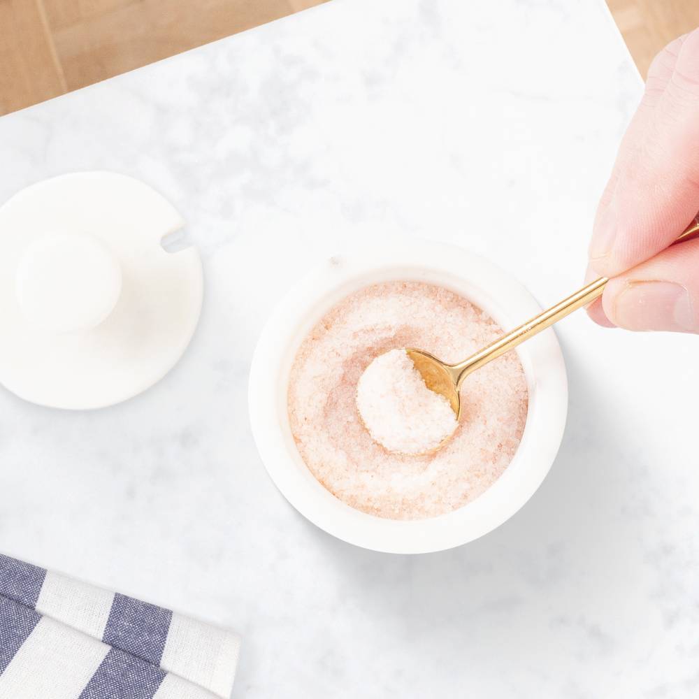 Marble Salt and Pepper Pinch Pots with Golden Serving Spoon, White