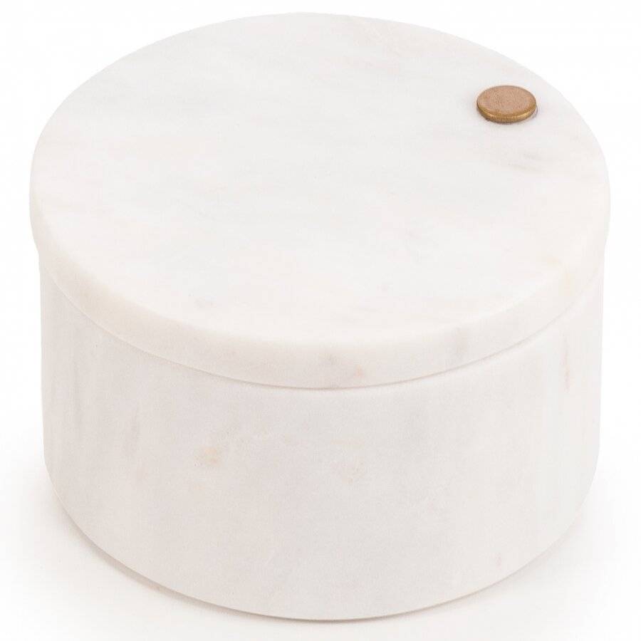 Marble Salt and Pepper Pinch Pots with Golden Serving Spoon, White