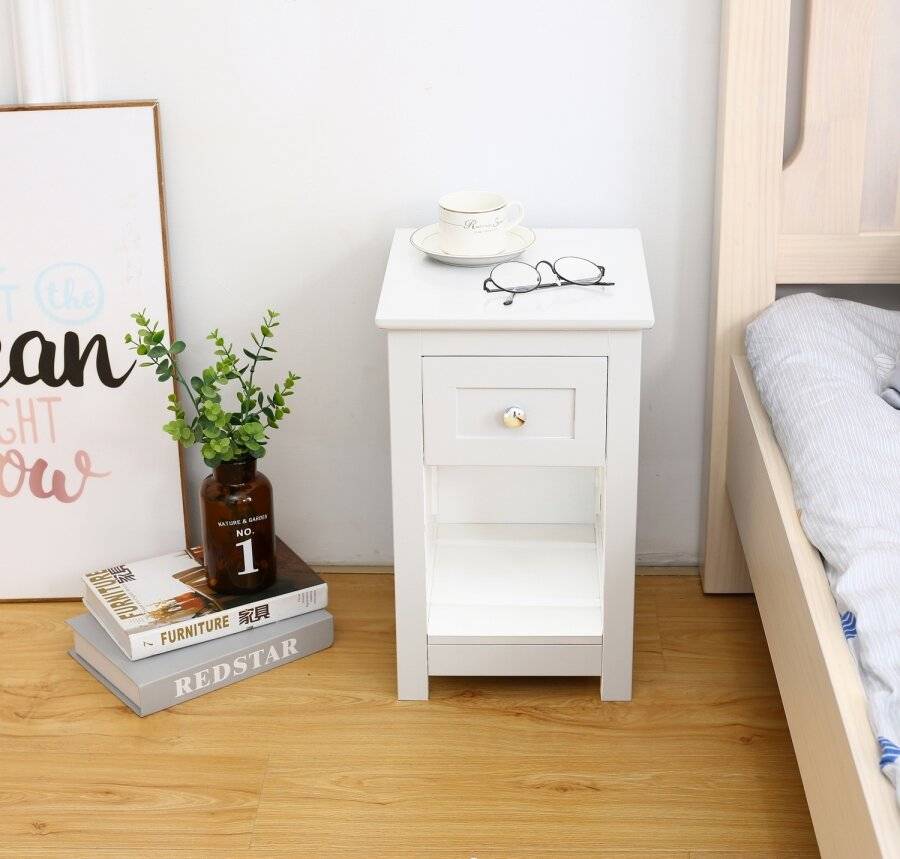 MDF Bedside Table With Drawer and Shelf Cabinet Storage