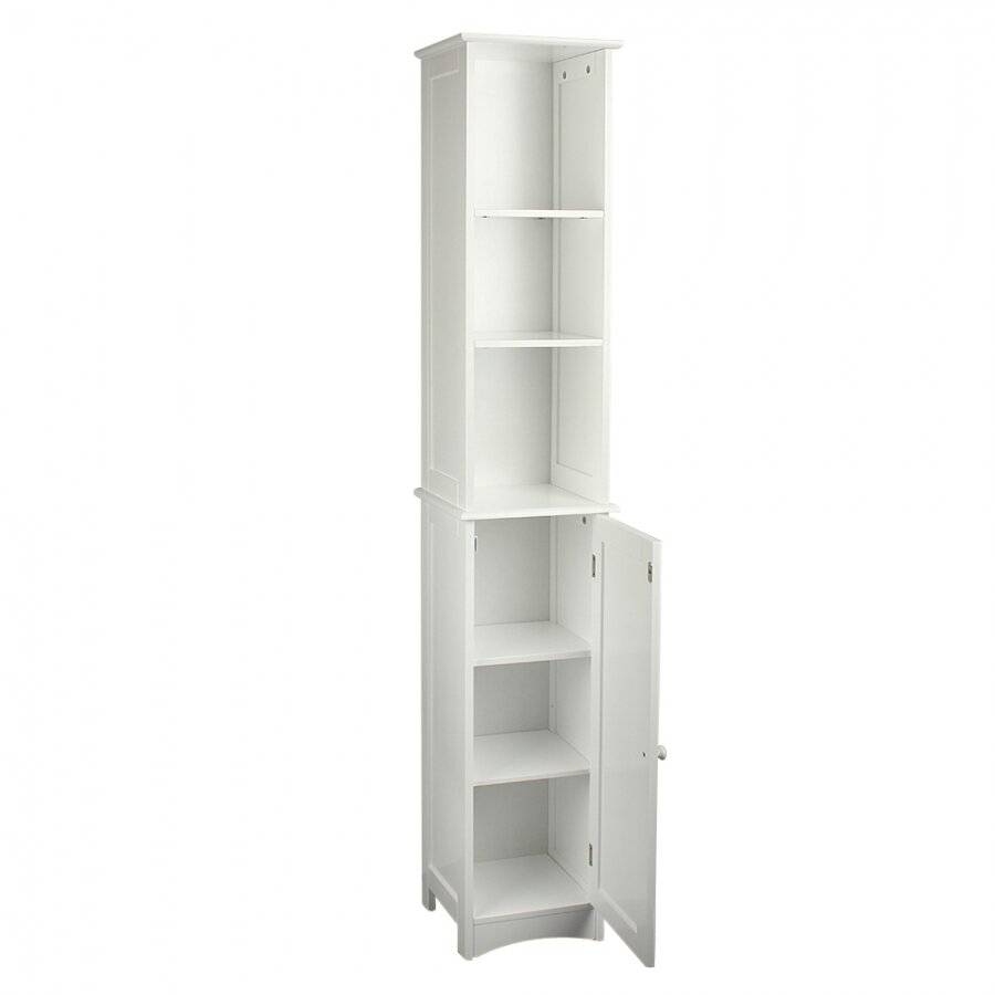 MDF Slimline Tall Boy Storage Cabinet With 1 Cupboard & 3 Shelves