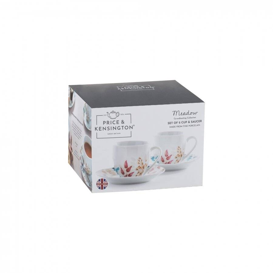 Meadow Set Of 2 Fine Porcelain Cup & Saucer, Gift Boxed, 250 ml