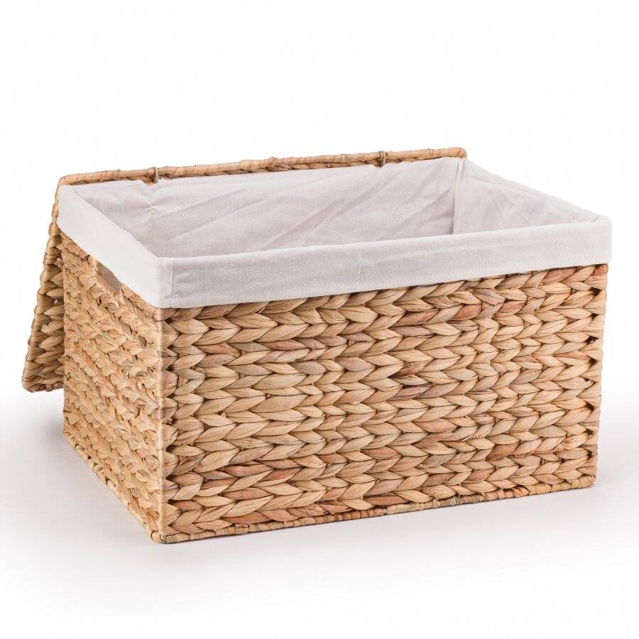 Medium Handwoven Natural Water Hyacinth Lined Storage Trunk With Lid