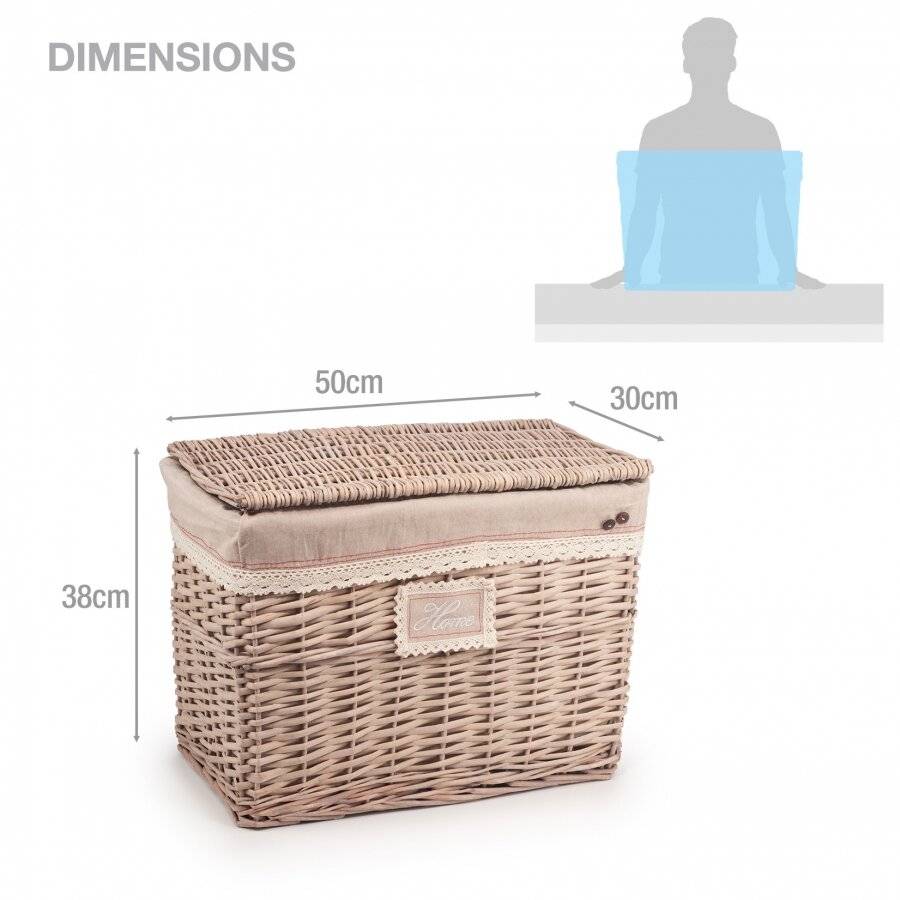 Medium Handwoven Natural Wicker Lidded Storage Trunk With Lining