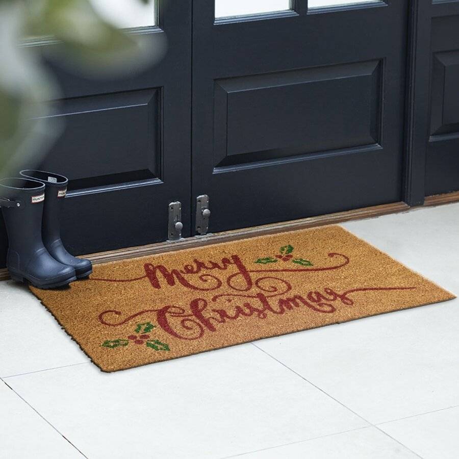 Merry Christmas Hard Wearing Decorative Coir & PVC Backed Doormat