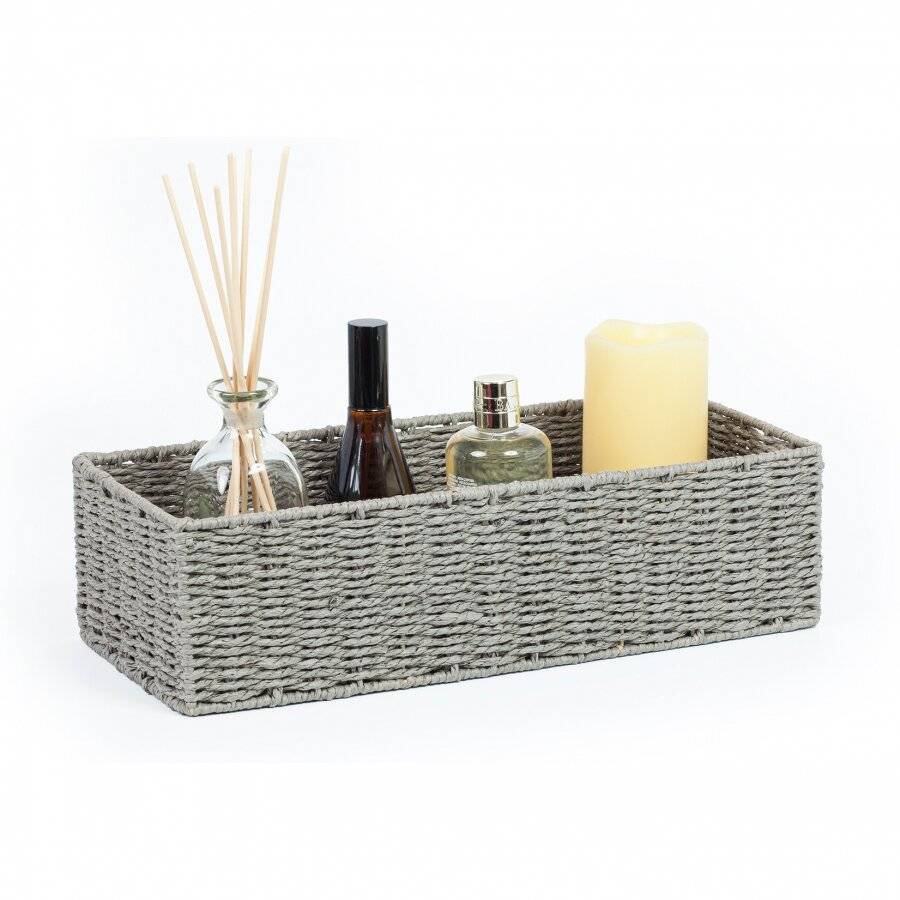 Multipurpose Handwoven Paper rope Rectangular Storage Basket, Grey