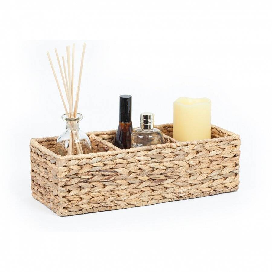 Multipurpose Handwoven Water Hyacinth 3 Compartment Rectangular Basket