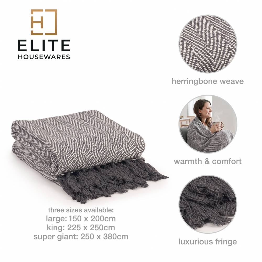 Natural Cotton  Herringbone Sofa Single Throw, Grey - 150 x 200cm