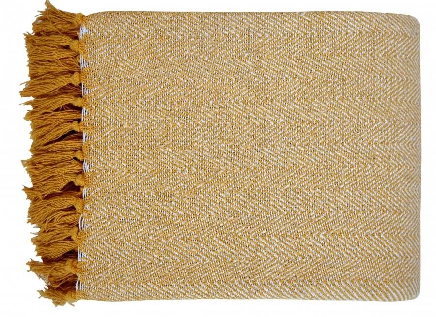 Natural Cotton Herringbone Sofa Single Throw, Yellow - 150 cm x 200 cm