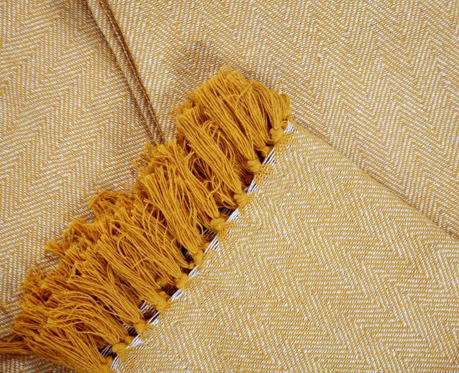 Natural Cotton Herringbone Sofa Single Throw, Yellow - 150 cm x 200 cm