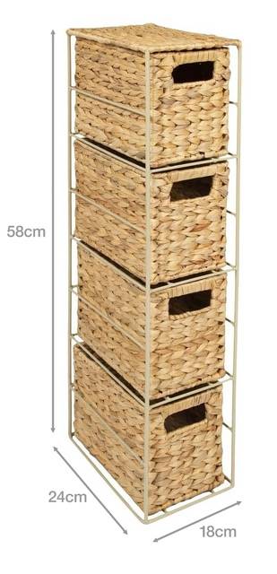 Hyacinth 4 Drawer Handwoven Tower Storage Unit For Home & Office