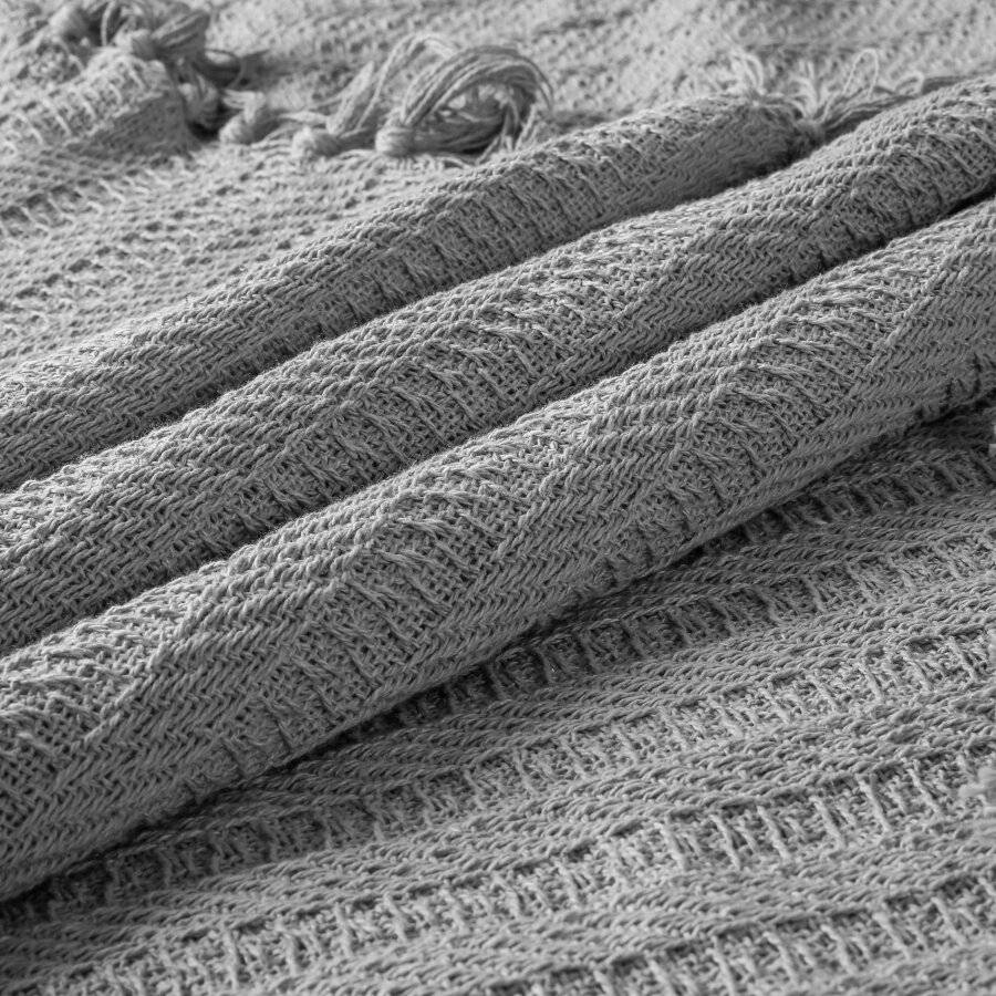 Nevni 2 x Decorative Rustic Cotton Fringed Throw, 127 x 152cm, Grey