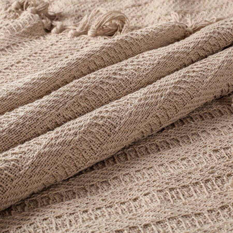 Nevni Large Decorative Rustic Cotton Fringed Throw, 225 x 250cm, Mocha