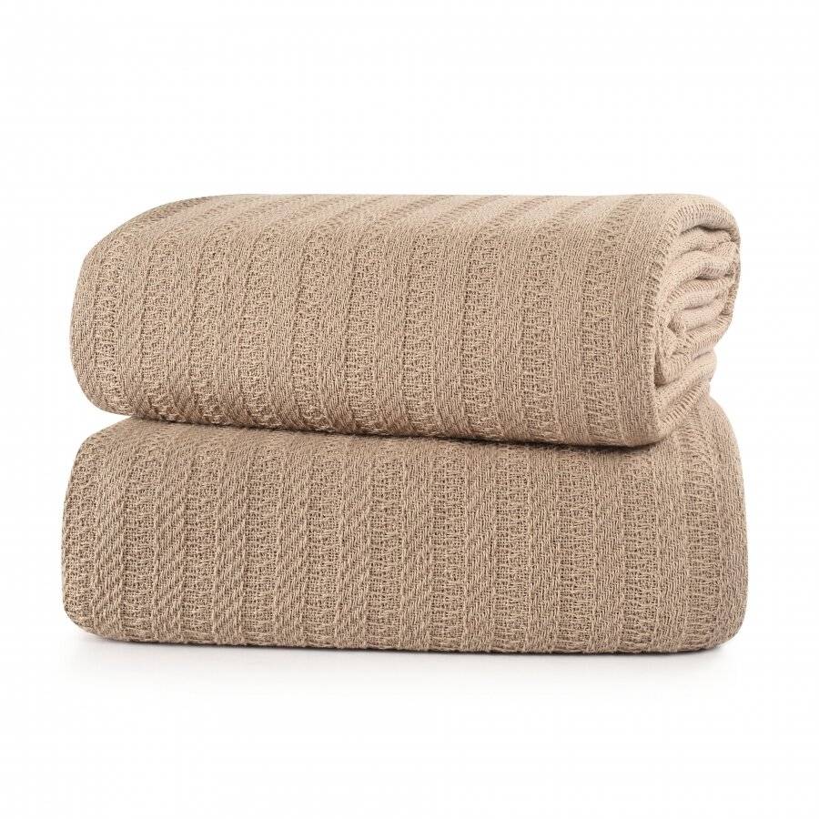 Nevni 2 x Decorative Rustic Cotton Fringed Throws, 127 x 152cm - Mocha