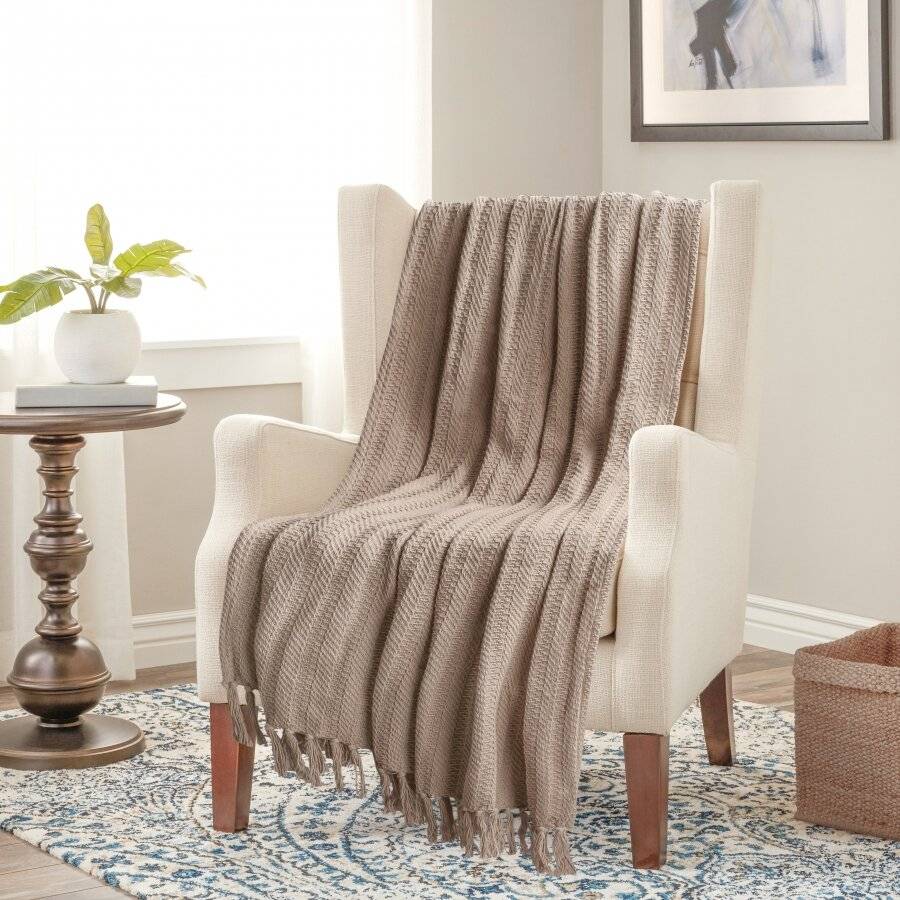 Nevni 2 x Decorative Rustic Cotton Fringed Throws, 127 x 152cm - Mocha