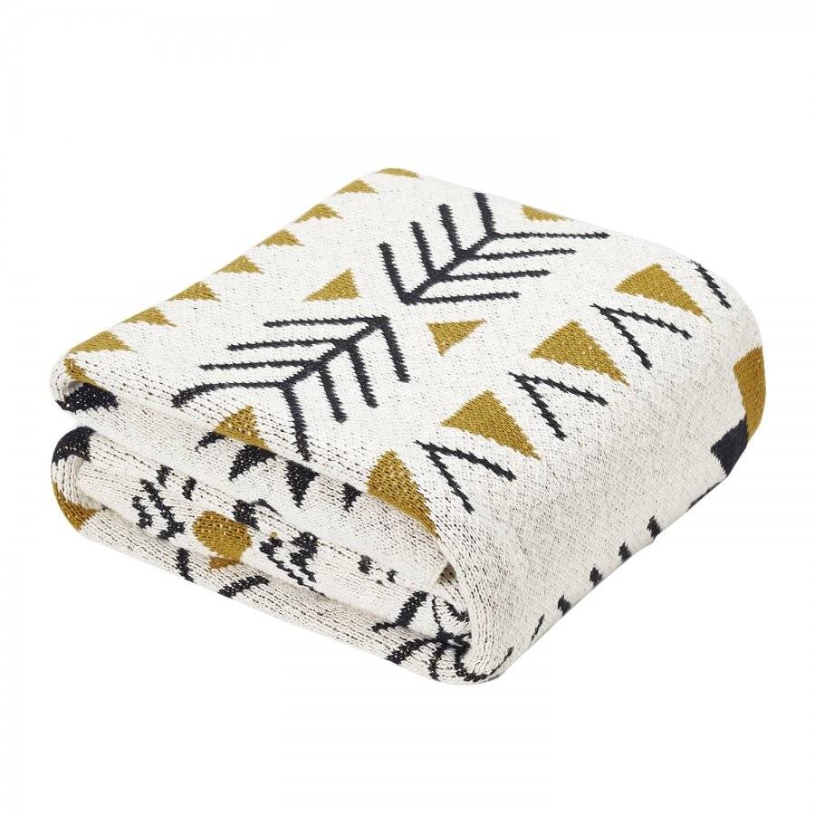 Nevni Aztec Soft Cotton Throw for Couch & Bed, 125 x150 cm - Beige