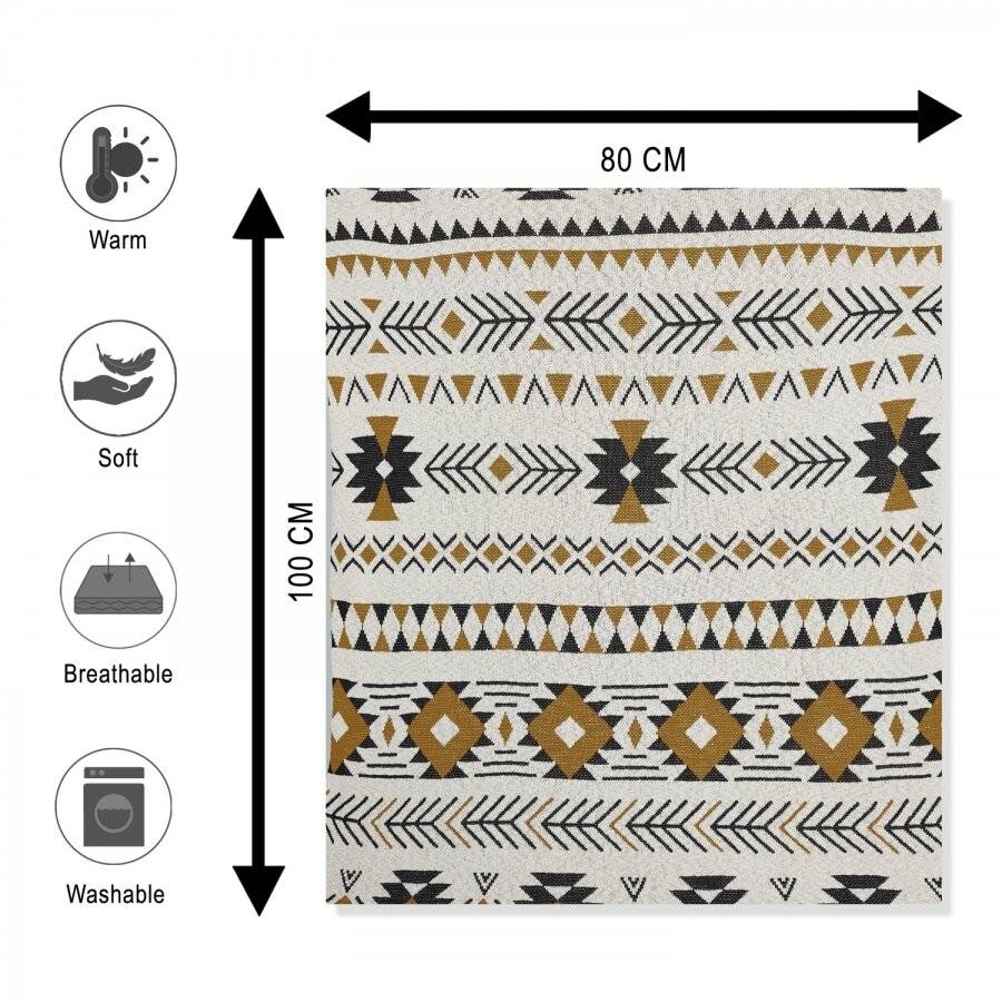 Nevni Aztec Soft Cotton Throw for Couch & Bed, 125 x150 cm - Beige